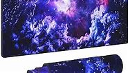 Galaxy Large Gaming Mouse Pad, Nebula Universe Space Extended Full Desk Mousepad Desktop, Big Long Desk Mat Makeup for Laptop, Keyboard, Computer for Decor Women Office, (Blue Purple, XL 31.5*11.8 In)