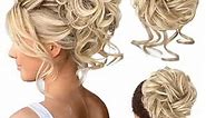 Earfodo Messy Bun Hair Piece, Messy Hair Bun Scrunchies for Women Tousled Updo Bun Synthetic Wavy Curly Chignon Ponytail Hairpiece for Daily Wear(27/613#:Strawberry Blonde & Bleach Blond Mixed)…