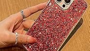 MUYEFW Case for iPhone 12 and iPhone 12 Pro Case Glitter Bling for Women Girls Sparkle Cover Cute Protective Phone Cases 6.1 inch (Red)