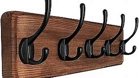 SKOLOO Rustic Wall Mounted Coat Rack,16-inches Hole to Hole, Pine Solid Wood Coat Hook Hanger - 5 Hooks for Hanging Clothes Robes Towels Coats