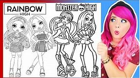 Coloring Rainbow High & Monster High Dolls Coloring Pages | Draculaura, Frankie Stein, Bella & Amaya