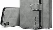 UEEBAI PU Leather Case for iPhone XR, Vintage Retro Premium Wallet Flip Cover TPU Inner Shell [Card Slots] [Magnetic Closure] Stand Function Folio Shockproof Full Protection for iPhone XR - Grey