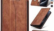 Flip Wallet Case for iPhone 15 Pro,Leather Magnetic Folio Cover with Card Holder,Kickstand - TPU Shockproof Durable Protective Phone Case,Brown