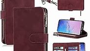 Jaorty Samsung Galaxy S10 Wallet Case,[9 Card Slots] Removable Adjustable Crossbody Necklace Lanyard Shoulder Strap Zipper Magnetic Leather Case for Samsung Galaxy S10,6.1 inch Burgundy