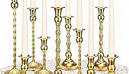 Suclain 24 Pcs Gold Candlestick Holders and Taper Candles Set 12 Vintage Taper Candle Holders with 12 White Tall Candles Mixed Decorative Candle Holders Modern Classic Centerpiece for Wedding Birthday