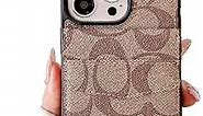 Luxury Wallet Case Compatible with iPhone 15 Pro Max for Women, Classic Designer Leather Protective with Cash Card Holder Cover Case for iPhone 15 Pro Max 6.7inch (Khaki)
