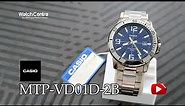 Casio MTP-VD01D-2B Gent's Blue Analog Dial Quartz Wrist Watch in Silver Steel Chain