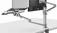 Viozon Monitor and Laptop Mount, 2-in-1 Adjustable Dual Arm Desk Mounts Single Desk Arm Stand/Holder for 17 to 32 Inch LCD Computer Screens, Extra Tray Fits 12 to 17 inch Laptops (Silver)