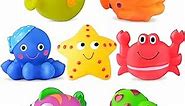 Mold Free Baby Bath Toys for Kids Ages 1-3,No Hole No Mold Sea Animal Bathtub Toys for Infants 6 - 12- 18 Months, Shower Toys Bath Toys for Toddlers 1-3 Boys Girls (7 Pcs with Storage Bag)