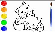 Cute Cats Coloring Pages | Cat Drawing Colour