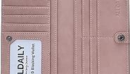 Alldaily Ultra Slim Thin Leather Women Wallet RFID Blocking Credit Card Holder Bifold Long Ladies Billfold (Dark Pink)