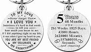 5 Year Anniversary Keychain Gifts, Steel Engraved 5th Wedding Anniversary Keepsake, Happy Five Year Anniversary for Men Husband Women Wife