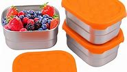 EUWBSSR 3Pcs Lunch Box Bento Box Stainless Steel Snack Containers with Silicone Lid Leakproof Portable Small Food Storage Containers Dishwasher Freezer Safe for Daycare and School 8oz