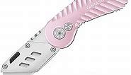 FantastiCAR Folding Utility Knife, Box Cutter Plume Type Metal Body, with Safety Lock and 5-Piece Extra Blades (Pink)