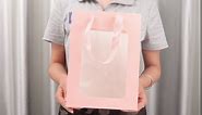 Seajan 30 Pcs Kraft Paper Gift Bags with Transparent Window 9.8 x 7.1 x 5.1 Inch Kraft Shopping Bags Bulk Flower Boxes with Handles Gift Wrap Bags for Bouquet Bridal Shopping Presents Black White Pink