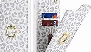 Lipvina for iPhone 7 Plus / 8 Plus Case with Card Holder,Credit Card Holder,Ring Stand Kickstand,RFID Blocking,PU Leather Shockproof Cute Phone Wallet Case for Women (5.5 inch,White Leopard)