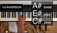 A# minor inversions explained and shown on the piano