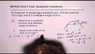 Quadratic Equation For Parabolic Arch With Maximum Height and Width