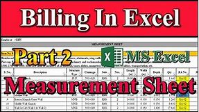 Billing Part 2 | Measurement Sheet Preparation in Excel | Construction RA Billing in Excel