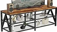TV Stand for TV up to 65 Inch, Long 55" TV Cabinet with 3-Tier Storage Shelves,Entertainment Center TV Console Table for Living Room with Industrial TV Metal Frame, Rustic Brown