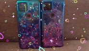 Compatible for LG Q70 Phone Case,LG Q730 Case with HD Screen Protector,Glitter Liquid Waterfall Floating Quicksand Shockproof Protective Cover-Blue/Purple