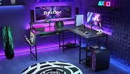 Bestier L-Shaped Desk LED 95.2 in. Computer Corner Desk with Keyboard Tray Monitor Stand Gaming Carbon Fiber D505R-GAMD
