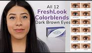 All 12 Freshlook Colorblends Contacts on Dark Brown Eyes - Lens.me PROMO CODE : MIMI