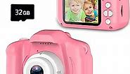 Seckton Upgrade Kids Selfie Camera, Christmas Birthday Gifts for Girls Age 3-9, HD Digital Video Cameras for Toddler, Portable Toy for 3 4 5 6 7 8 Year Old Girl with 32GB SD Card-Pink