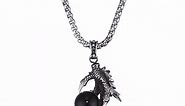 Stainless Steel Gothic Biker Dragon Claw W. Red Crystal and Black Onyx Ball Pendant Necklace with...