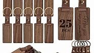 Auihiay 25 Pieces Leather Wood Keychain Blank, Wooden Keychain Blanks with Leather Strap, Unfinished Wooden Keychains for Laser Engraving, DIY Various Key Tags, Wood Crafts Gift