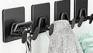 Shower Hooks for Inside Shower - Extra Sticky Stainless, Razor Holder Shower Accessories, Wall Mounted Self-Adhesive Double Hooks for Razor, Loofah, Towel, Shaver, Coat, Key, Matt Black, 4-Pack