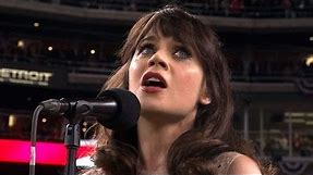 WS2012 Gm3: Zooey Deschanel sings the national anthem