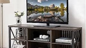 IBF TV Stand for 70 Inch TV, Rustic Industrial Entertainment Center, Large Television Stands for Living Bedroom, Long Wood Metal TV Table Stand with Media Console Cabinet Storage, Dark Gray Oak, 59 In