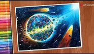 Art with Oil Pastels / Planet Destruction Space Scene for beginners - Step by Step