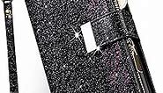 LG K51 Phone Case Wallet for Women with Card Holder,K51 Phone Cases Glitter Girly Cute Sparkly Bling Flip Folio Leather Zipper Pocket Magnet Clasp Full Body Folding Phone Purse with Strap (Black)