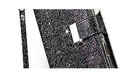 LG K51 Phone Case Wallet for Women with Card Holder,K51 Phone Cases Glitter Girly Cute Sparkly Bling Flip Folio Leather Zipper Pocket Magnet Clasp Full Body Folding Phone Purse with Strap (Black)