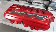 2022 C8 Corvette Red Engine Cover with Chrome Corvette Emblem