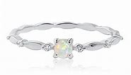 Meissa Sterling Silver Opal Ring for Women White Fire Opal October Birthstone Dainty Minimalist Stackable Ring Gold Promise Ring Size 5-9 (Silver, 5)