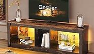 Bestier RGB TV Stand for 65+ Gaming Entertainment Center Gaming LED TV Media Console Table with 2 Glass Shelf PS Gaming TV Cabinet for Living Room, Golden Black