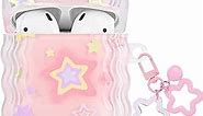 Cute Airpod Case Kawaii Star Pattern Design,with Small Bell Star Keychain Soft Protective Cover Compatiable with Airpods 2nd & 1st Generation Case
