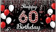 60th Birthday Decoration Banner Backdrop, Happy 60th Birthday Decorations for Women, Red Black White 60 Years Old Birthday Party Photo Booth Props Yard Sign for Outdoor Indoor, Fabric Vicycaty