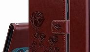 CCSmall Phone Case for iPhone 13 Mini,Rose Flower Luxury Flip Leather Cover with Card Holder Credit Cards Slot Cash Pockets [Wrist Strap][Kickstand] Wallet Case for iPhone 13 Mini RS Brown