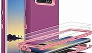 HONG-AMY for Note 8 Phone Case, Galaxy Note 8 Phone Case with Self Healing Flexible TPU Screen Protector [2 Pack], 3 in 1 Heavy Duty Case for Samsung Galaxy Note 8 (Purple/Pink)