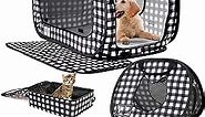 Pop up Cat Cage 5pcs Set,Large Kennel Soft Crates with Portable Cat Carrier,Foldable Travel Little Box Cat Condo with Lock Zipper, Pet Mattress and 4 Stakes,Water Food Bowl and Carrybag.