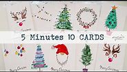 🎄🎅🦌 5 Minutes ONLY 10 Easiest Christmas Cards WATERCOLORS for Beginners ~ ✂️ Maremi's Small Art