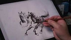 Racing Horses - Traditional Chinese Brush Painting