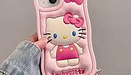 Olntun for iPhone 15 Pro Cute Cartoon Cat Case,3D Bow Kawaii Pink Lucky Cat with Pendant Women Girls Kids Soft Silicon Protective Phone Cover for iPhone 15 Pro 6.1 inch