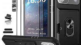 LMDAMZ Wallet Case for iPhone 11, Credit Card Slot Sliding Door Hide Portable Design, Heavy Duty Double Layer Hybrid Cushioned Rubber Bumper Protection Suitable for iPhone 11 6.1 Inches Male-Black