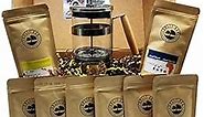 Coffee Gift Box Set 8 Assorted 2oz bags plus1 French Press Stainless Steel Glass Coffee Maker. Amazing coffees from all over the world.