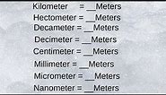 killometer, hectometer, decameter, decimeter, meter, millimeter, micrometer, nanometer to meters